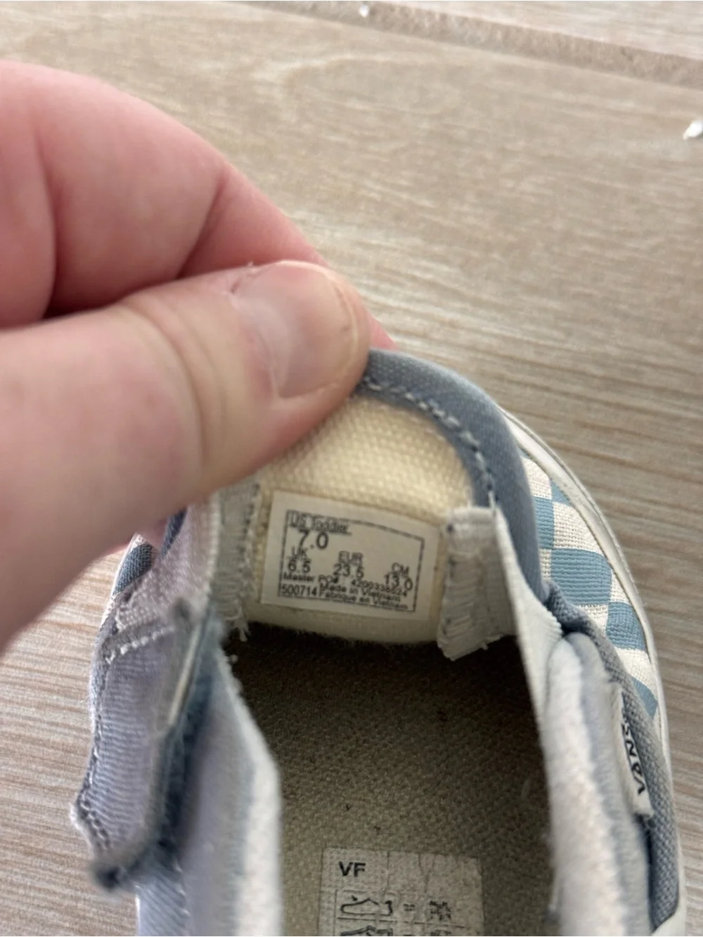 Vans Toddler Slip-On Checkerboard Sneakers in Light Blue and White